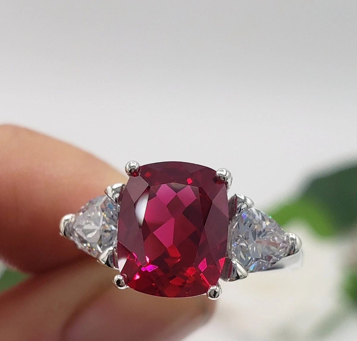 5.00 Ct Cushion Cut Natural Ruby Diamond Engagement Ring 14K Solid White Gold 7