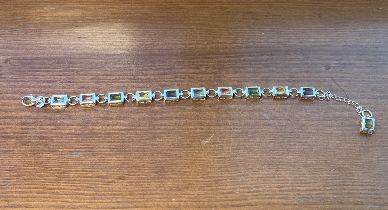 Sterling Silver Multicolored Bracelet Adjustable 7-9 Inches