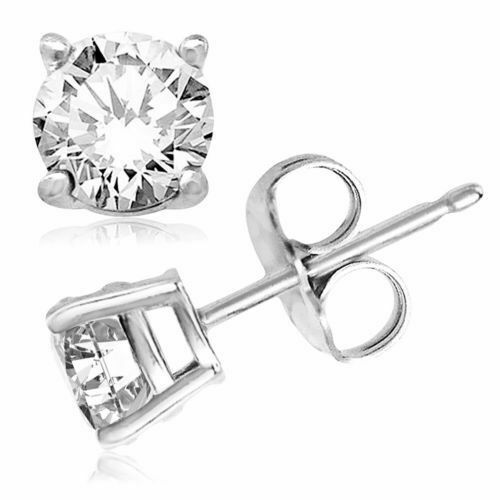 Sterling Silver Round Shaped Stud Earrings Cubic Zirconia 4mm Silver Round CZ