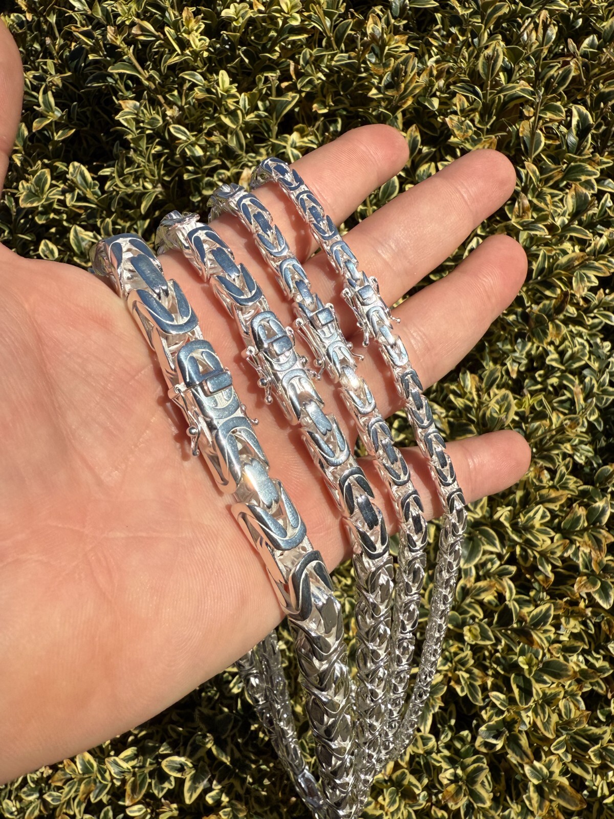 Real Solid 925 Silver Handmade Byzantine Chain Mens Necklace 5mm-10mm Box Clasp