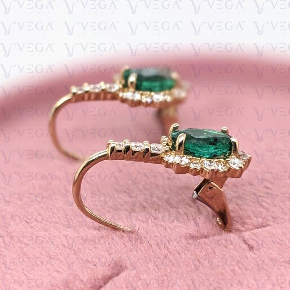 4.00ct Oval Cut Natural Emerald & Diamond Earring 14K Yellow Gold Plated