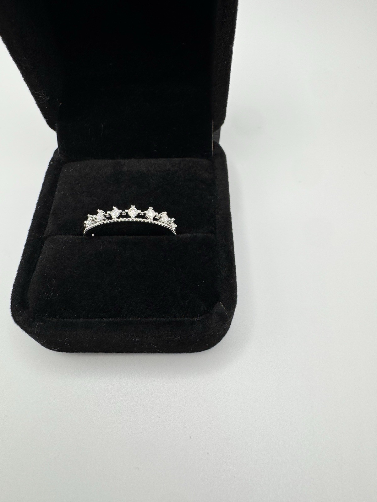 Silvertone Moissanite Happy Eternity Ring. Adjustable.