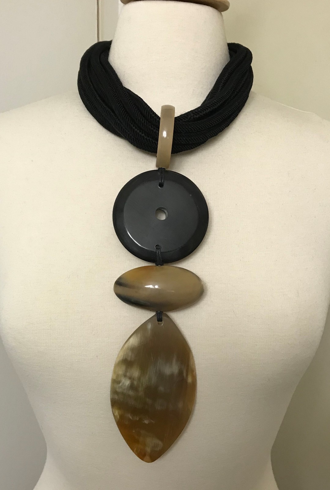 Fabulous Designer Silk Strand & Buffalo Horn Statement Designer Necklace
