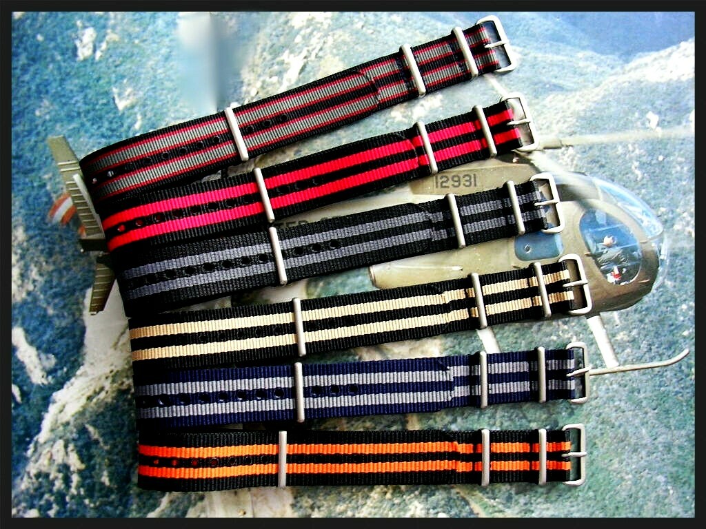 NATO Premium nylon watchband strap 22mm Black-Orange G10 Bond IW SUISSE 18 20 24