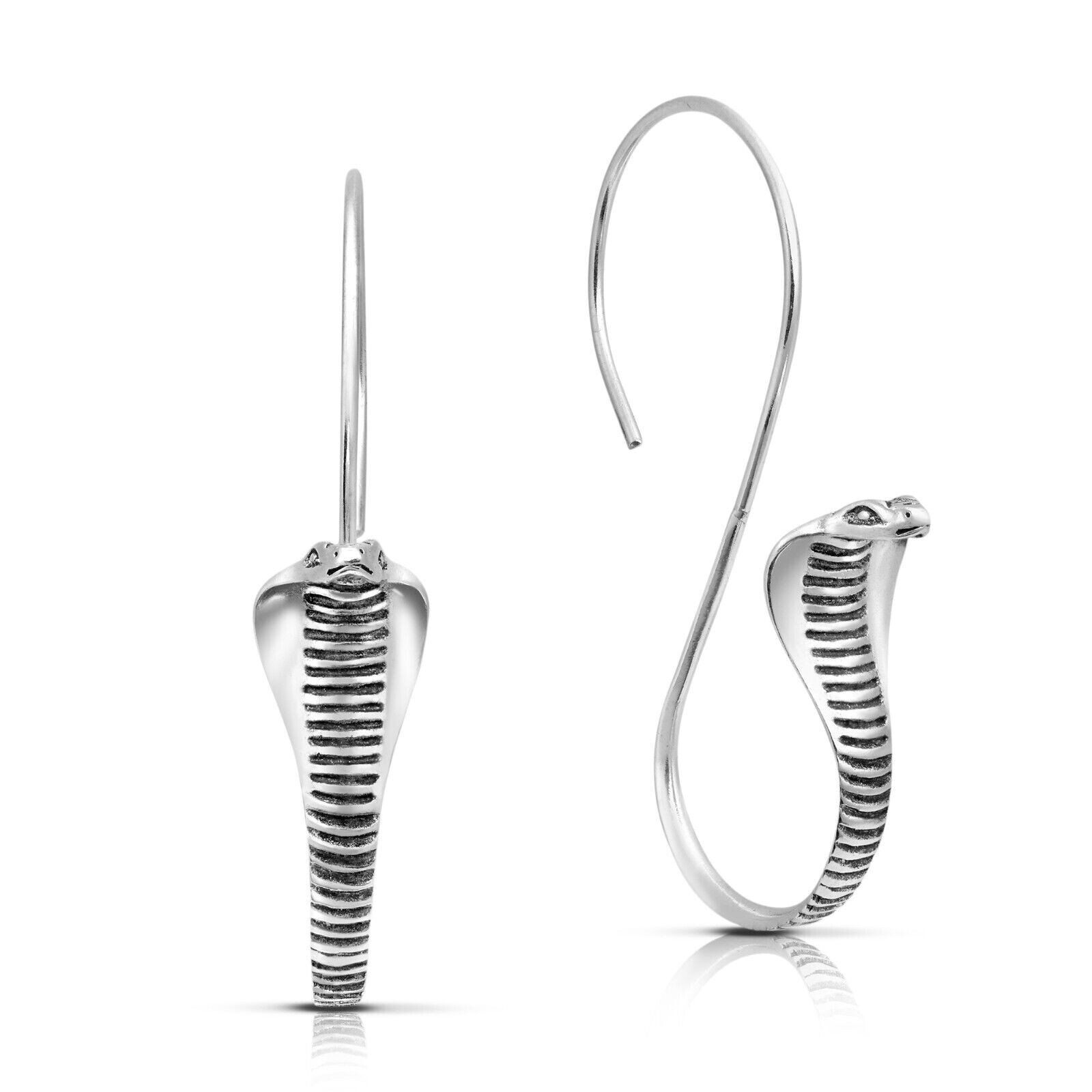 Elegant Silver King Cobra Snake Earrings, Fashion Jewelry Charm Hook Earrings