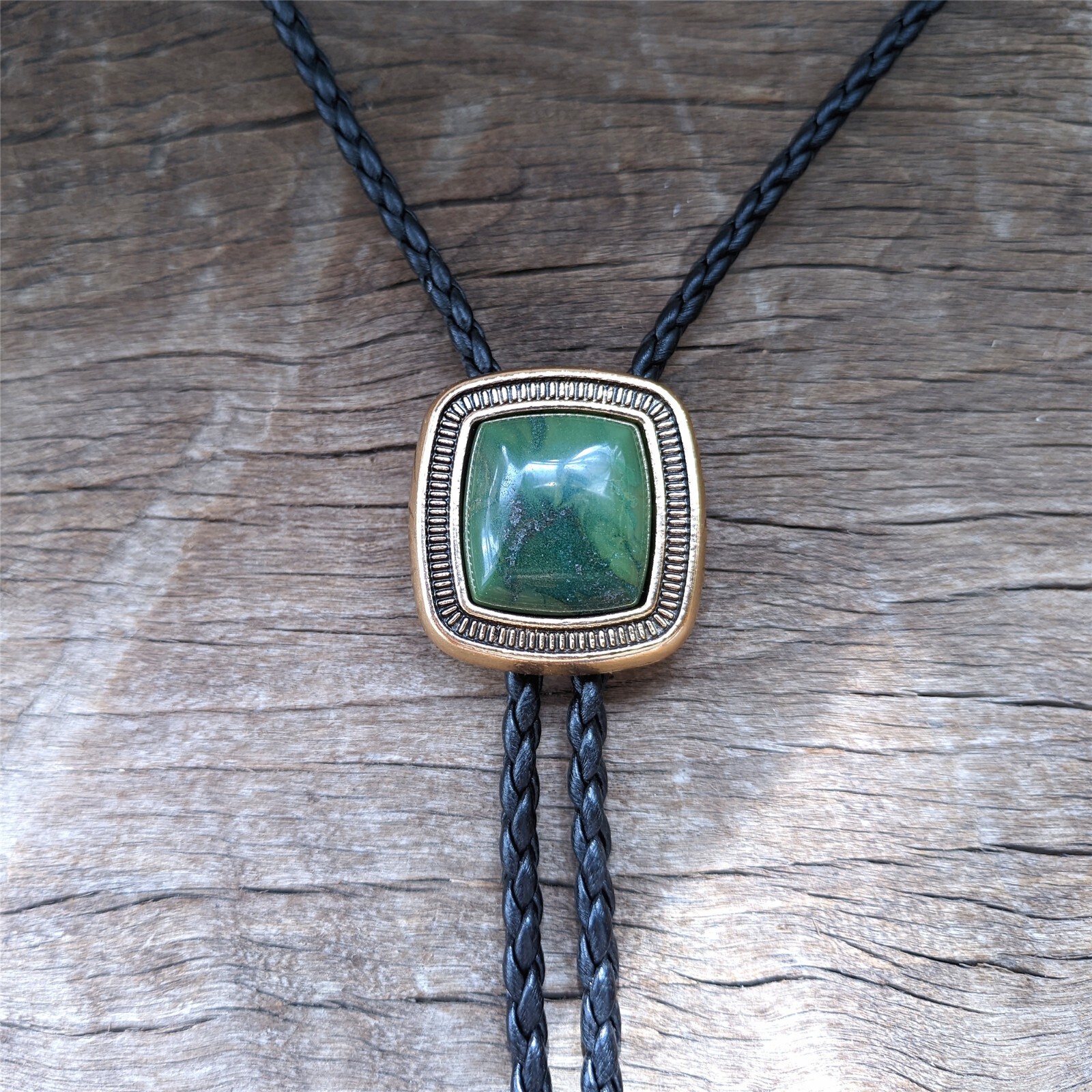 Natural Square Jade Bolo Tie Wedding Necklace Men Groomsmen Western Cowboy