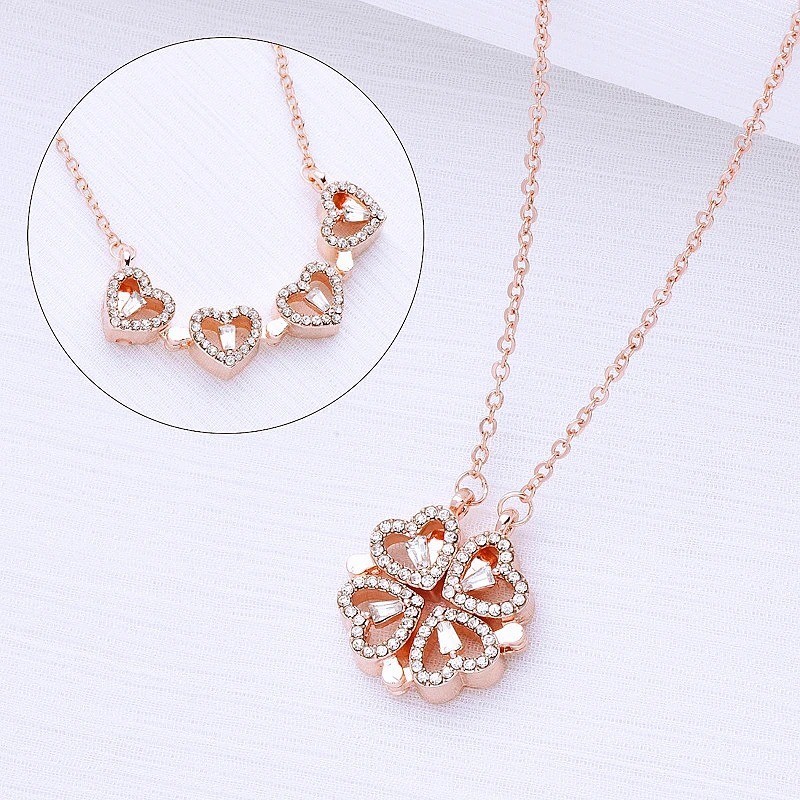 Four Leaf Clover Magnetic Folding Convertible Heart Pendant Necklace