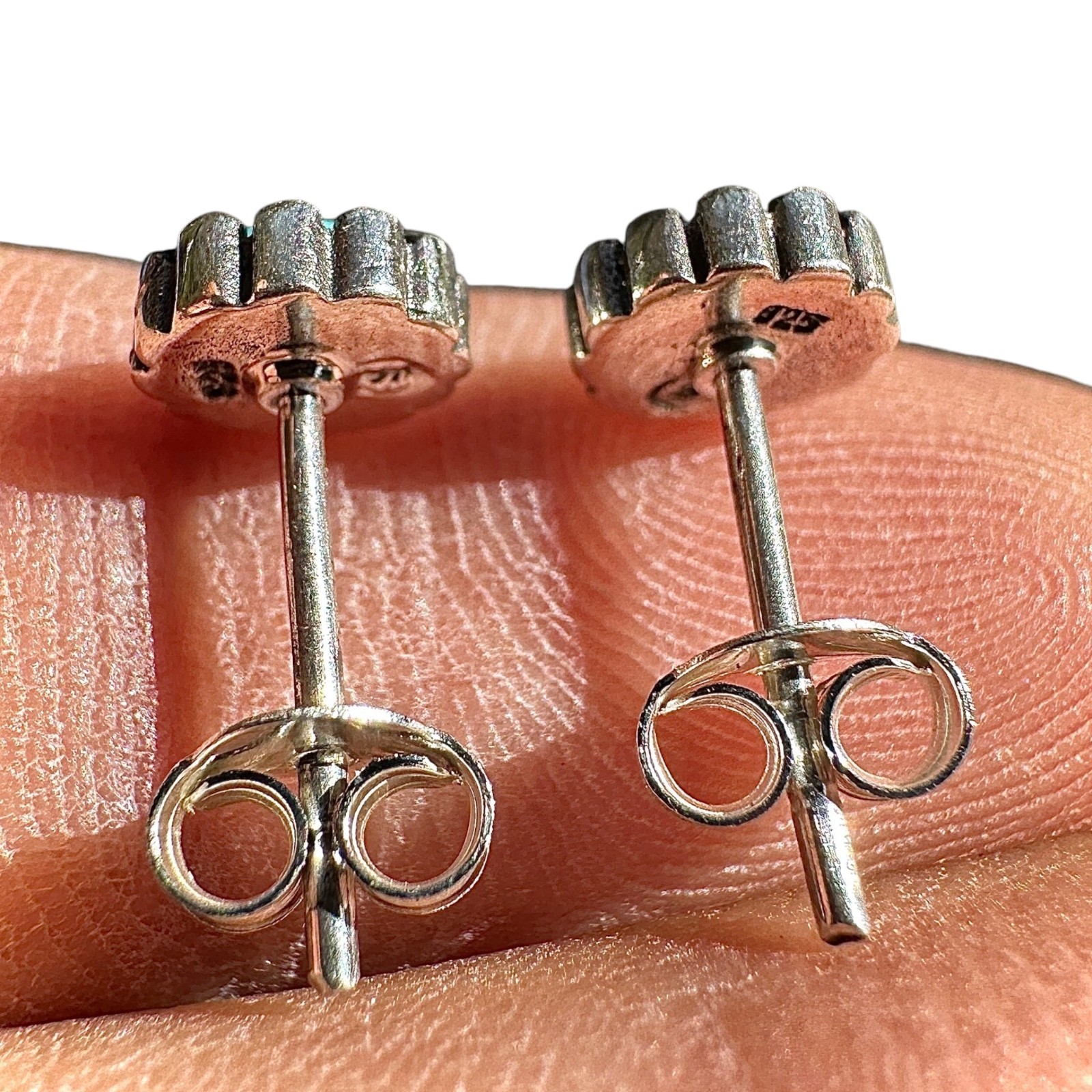 Turquoise Stud Earrings 7mm Sterling Silver Genuine Oxidized Stud Earrings