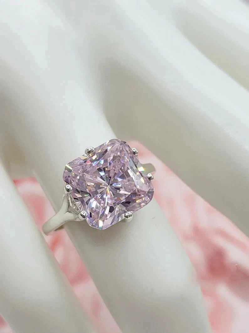 2.00Ct Lab Created Cushion Cut Pink Diamond Solitaire Ring 14K White Gold Plated
