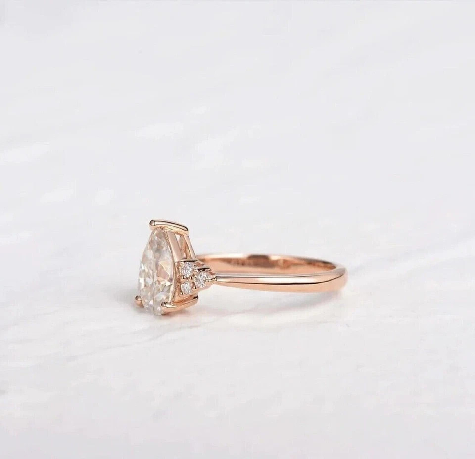 1.50Ct Pear Cut Lab Created Moissanite Wedding Ring 14K Rose Gold Plated