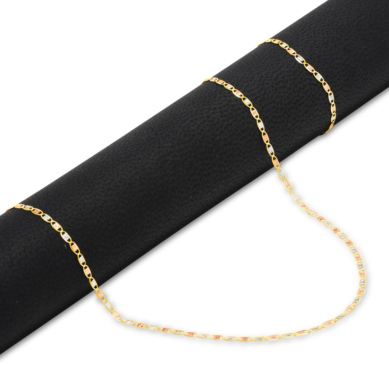 10K Solid Tri Yellow Rose White Gold Thin 1.5mm Valentino Chain Necklace 16″-24″