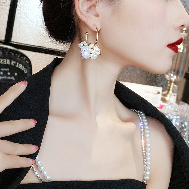 18K Gold Plated White Pearl Dangle Drop Earrings for Women,Open Hoop Earrings