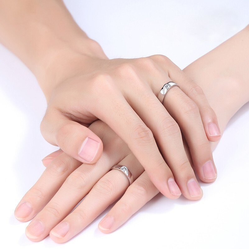 2pcs/set 925 Silver Zircon Promise Ring Couple Adjustable Letters Women Men Gift