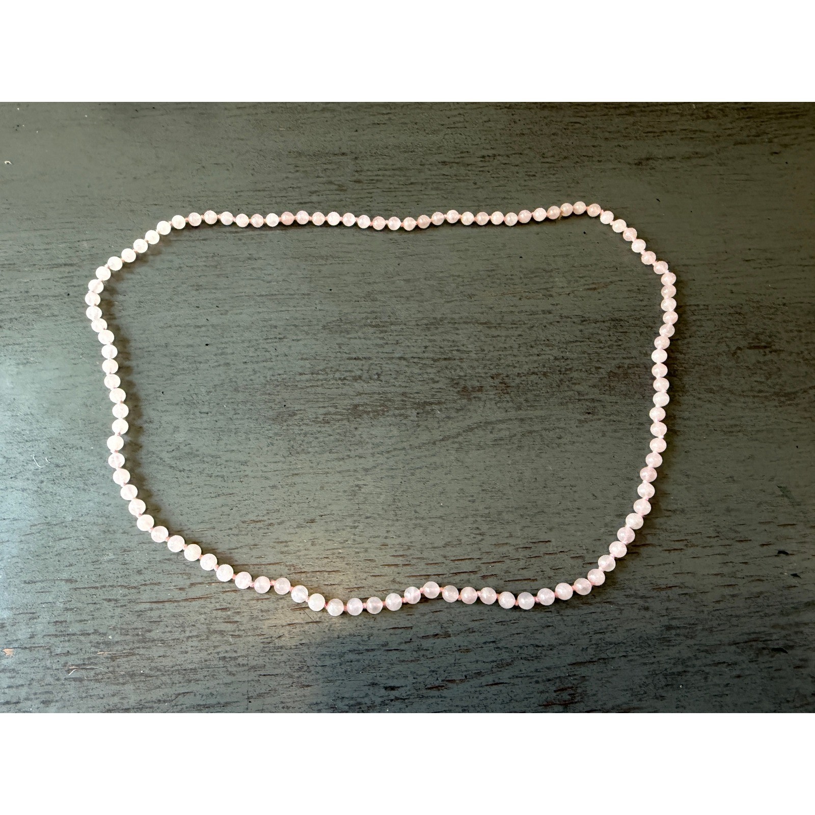 Vintage Rose Quartz Bead Necklace Hand Knotted Pink Stone Continuous Strand 32in