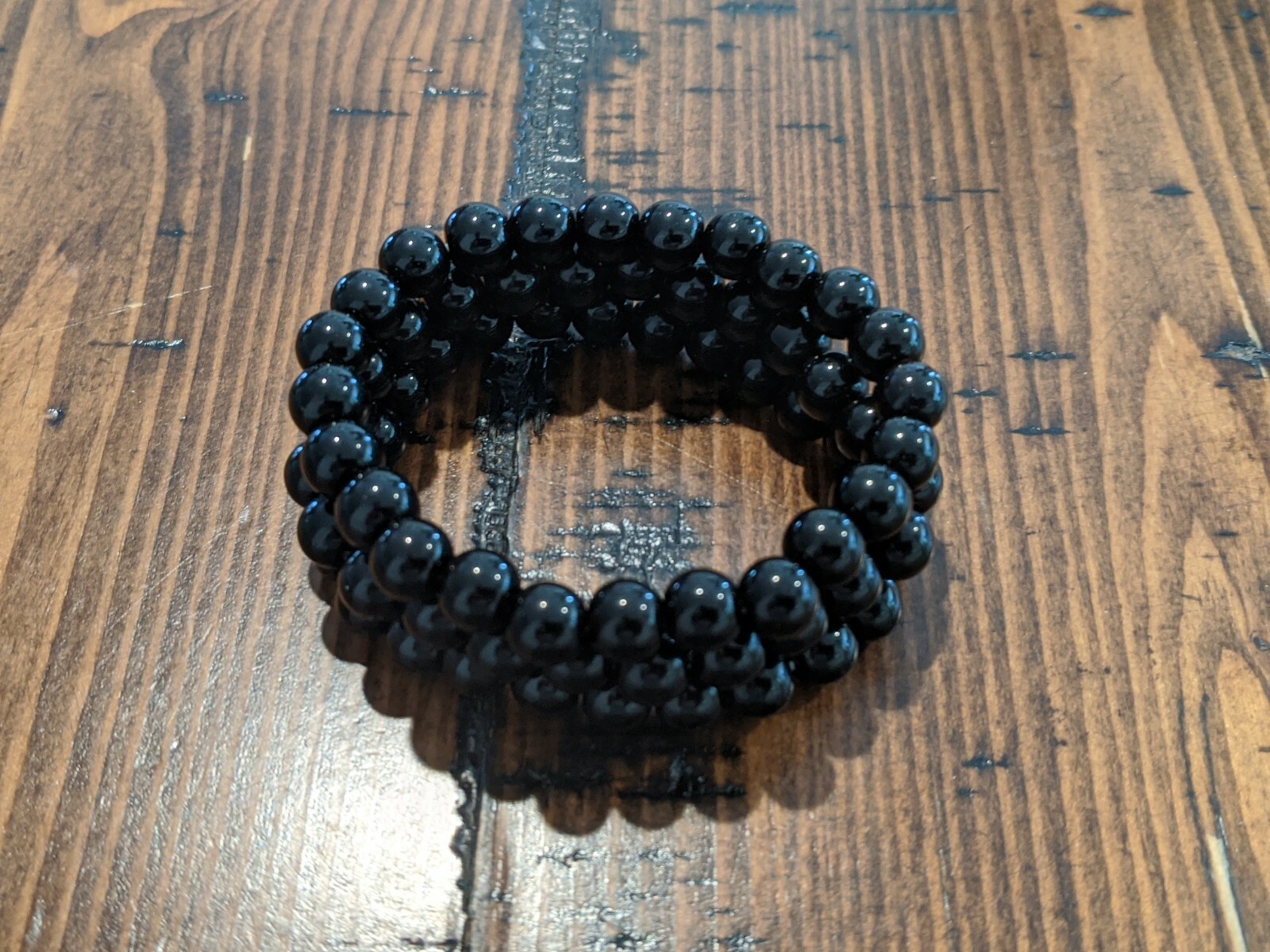 Beaded Bracelet 8mm Natural Stone Beads Men’s Gorgeous Semi-Precious Black Onyx