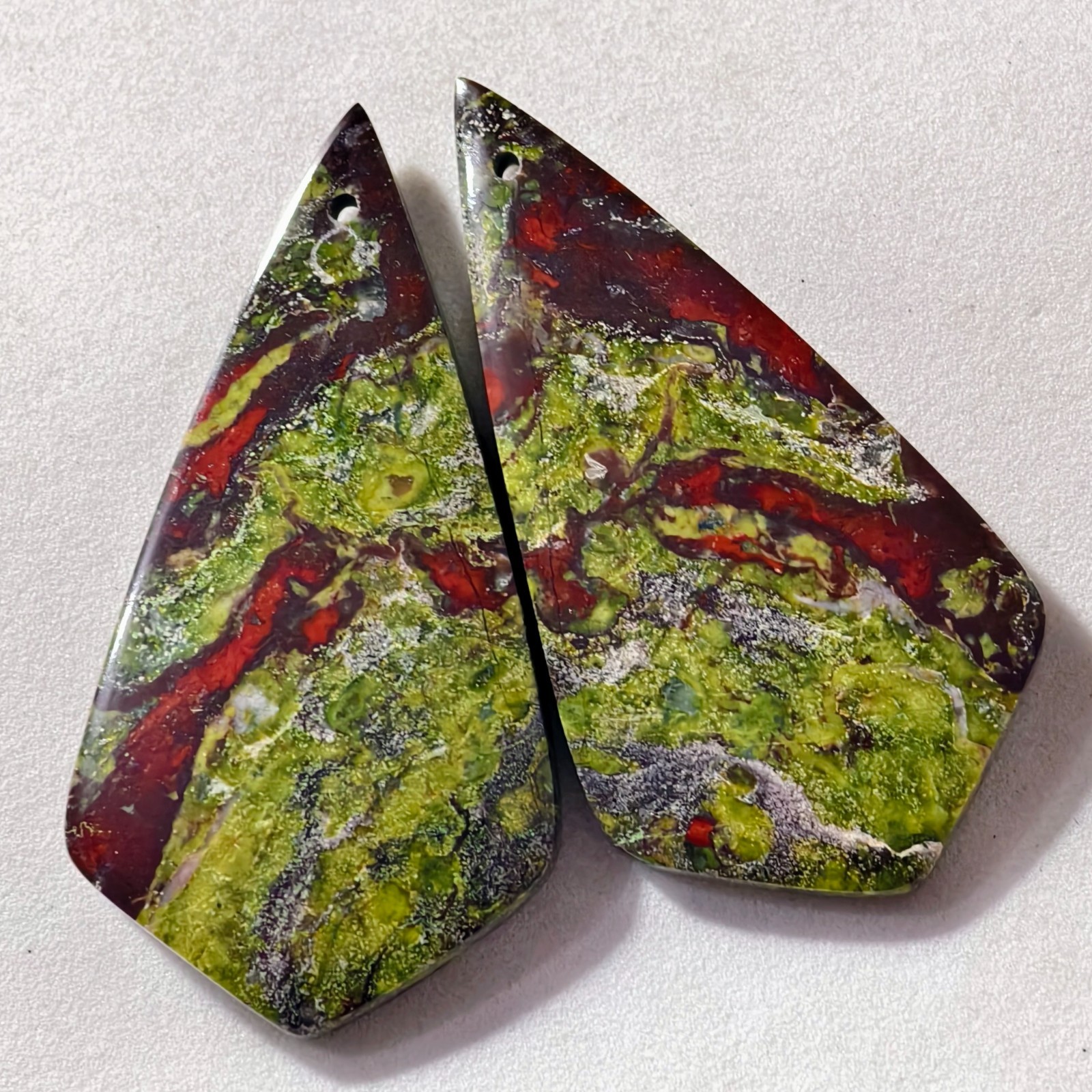 81 Cts Natural Dragon Blood Jasper Drilled Pair Cabochon Gemstone 45.8 X 23.9 MM