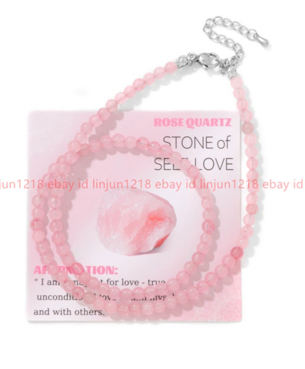 New Pretty Small Lovely 4mm Pink Quartz Gemstone Round Beaded Necklace16-36in