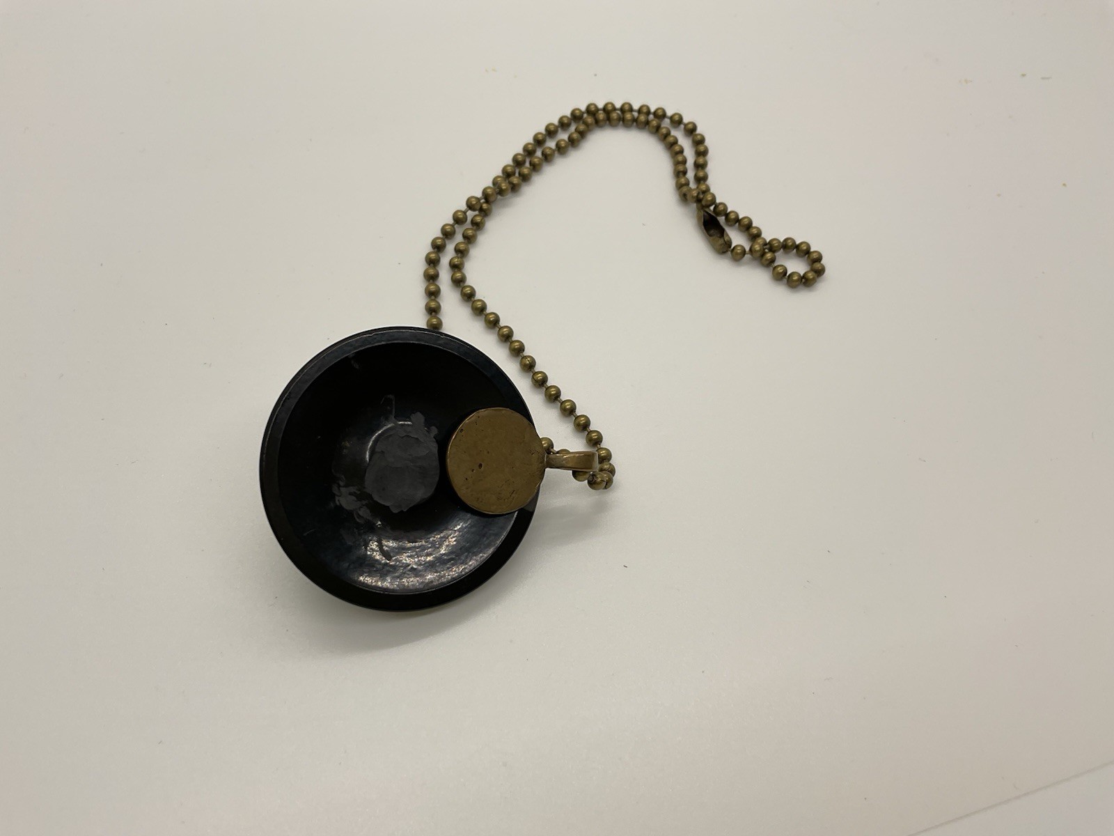 Black Round Charm Pendant Necklace Gold-Tone Ball Chain Metal & Plastic
