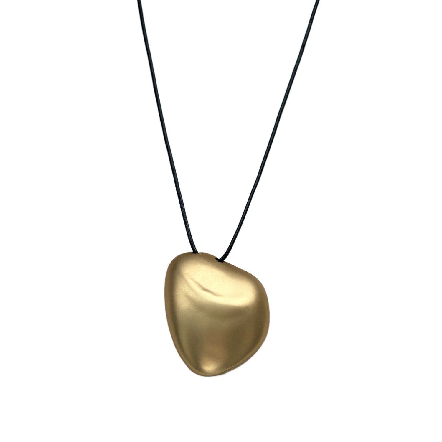 Gold Silver Sculptural Pebble Pendant Necklace Chunky Modern Statement Jewelry