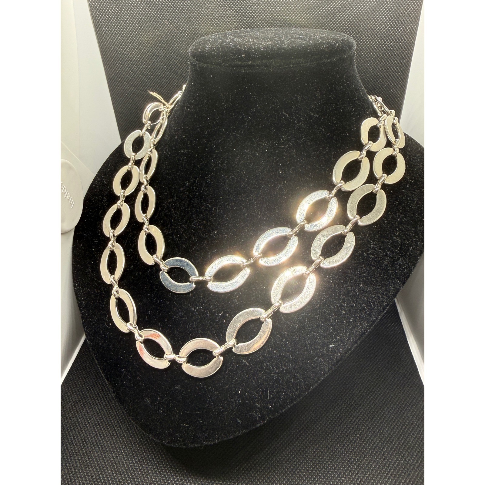 Chicos Silver Tone Double Strand Oval Link Layered Necklace NWT 38″