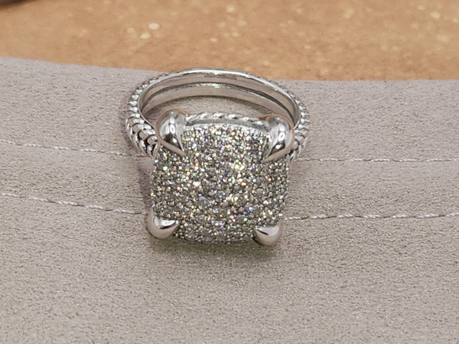 David Yurman 925 sterling silver chatelaine ring 14mm pave ring size 7