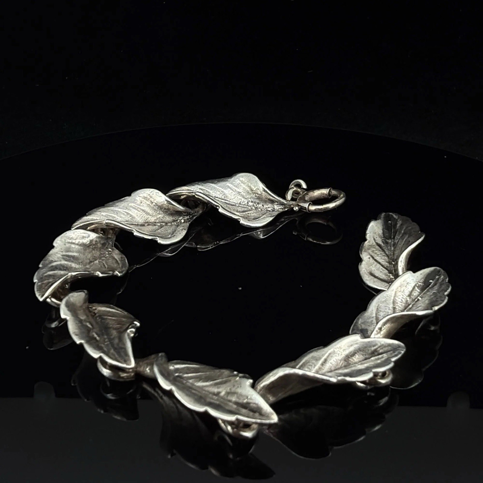 Vintage 1960-70s Sterling Silver Leaf Link Bracelet 6.5″ – Nature Inspired