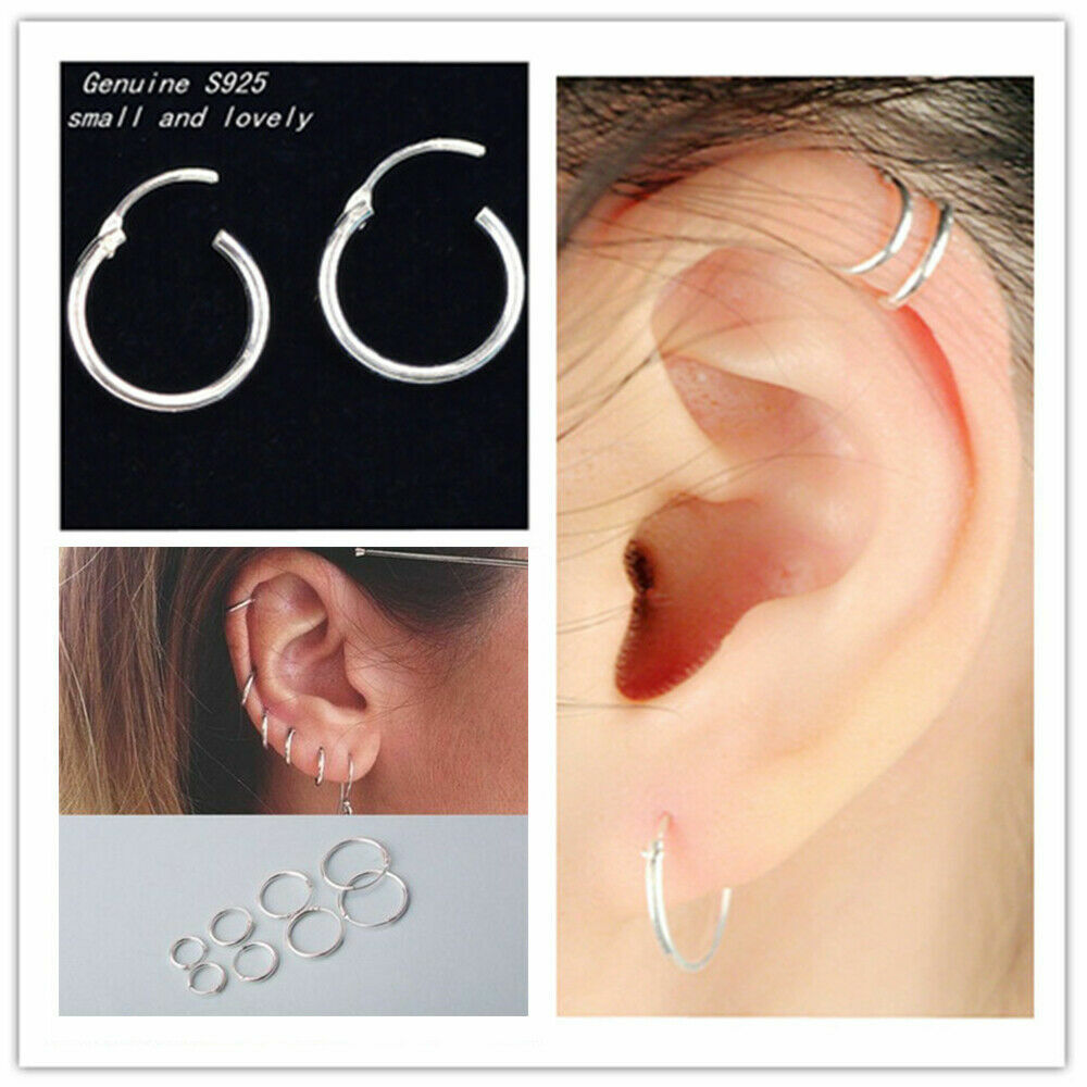 Classic Hoop Earrings Round Shaped Solid 925 Sterling Silver Women Men Jewelry