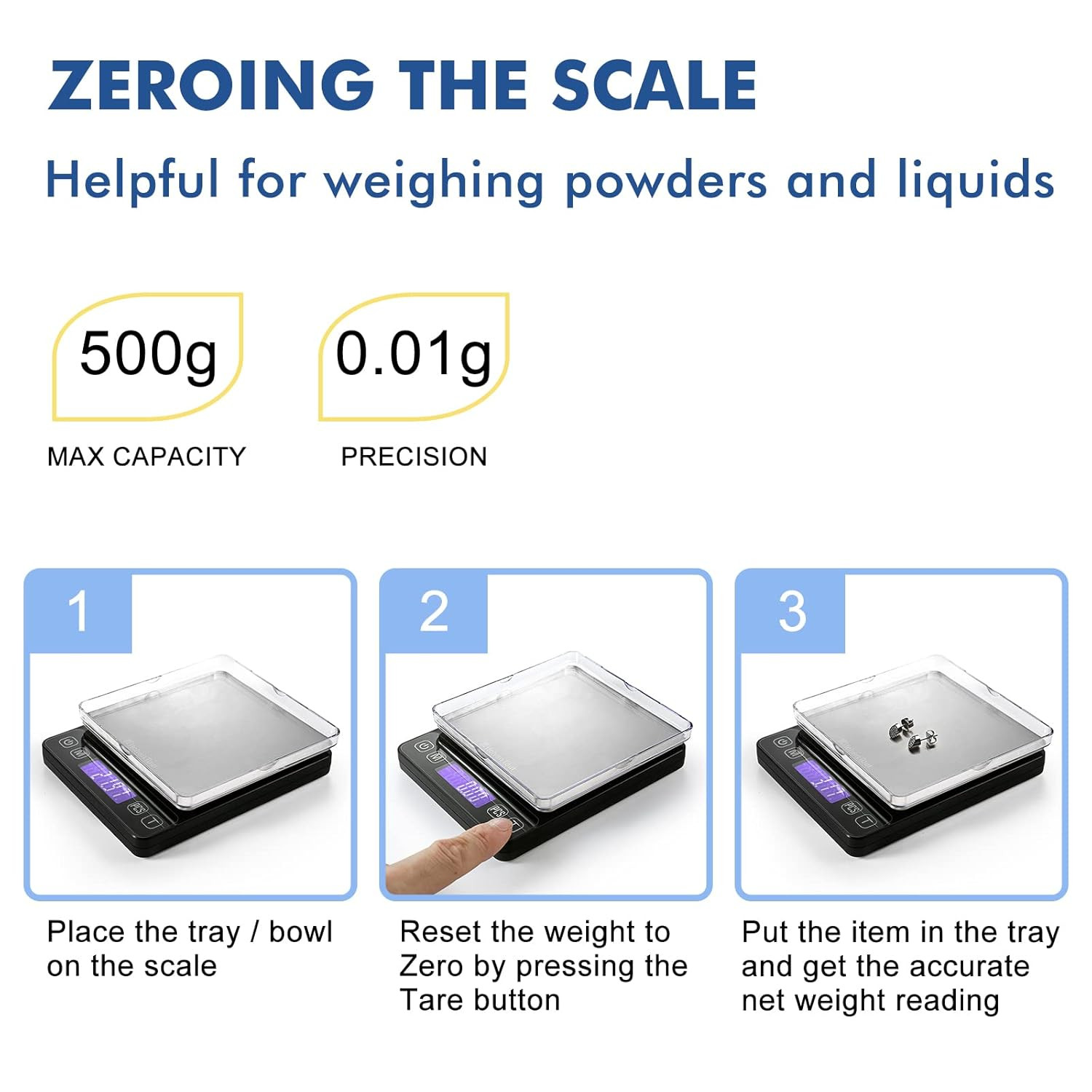 Kitchentour Mini Gram Scale for Coffee, Jewelry and Small Items, 500G X 0.01G Di