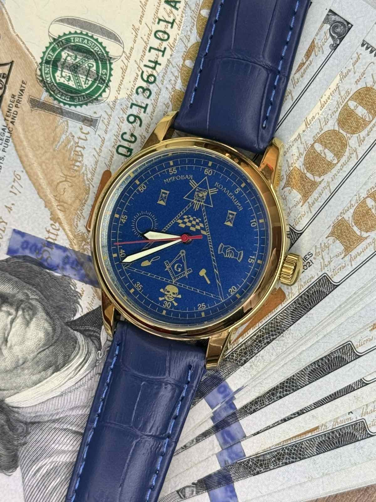 Mason Raketa 1990s Watch,Blue Soviet Mechanical Skull Men’s Wrist Pyramid USSR