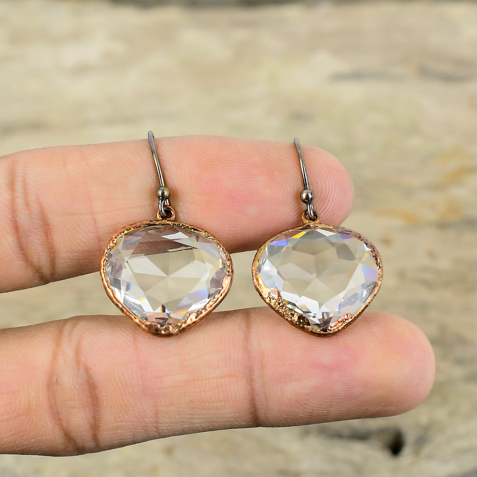 Gift For Women Electroformed Drop/Dangle Earrings Copper White Topaz 1.38″