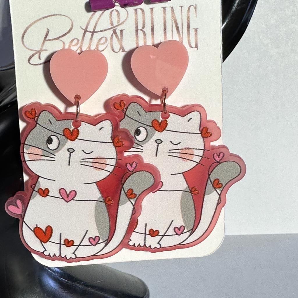 Kitten & Hearts Dangle Earrings RS5/41