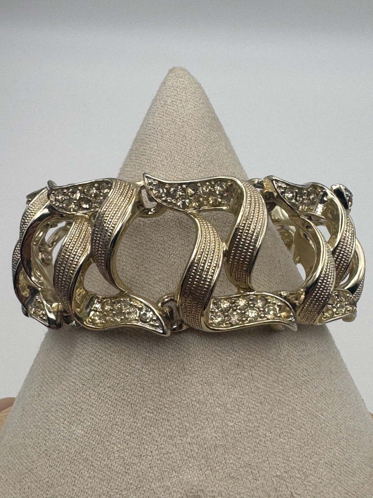 Vintage Marcel Boucher Bracelet Marboux Gold Tone Rhinestone Ribbon Numbered