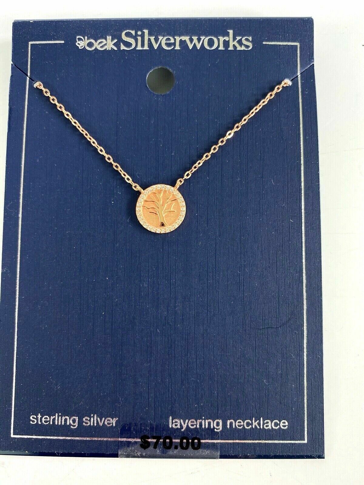 Silverworks Sterling Silver Rose Gold-Tone Family Tree Round Necklace NEW