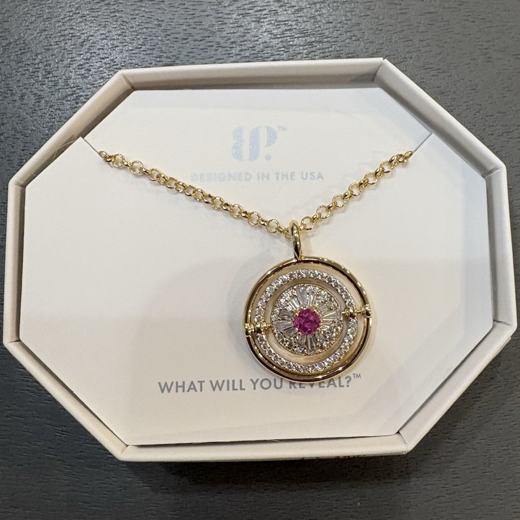 JewelPop Gold Plated Pink Corundum CZ Round Pendant Necklace 18″ NK60444