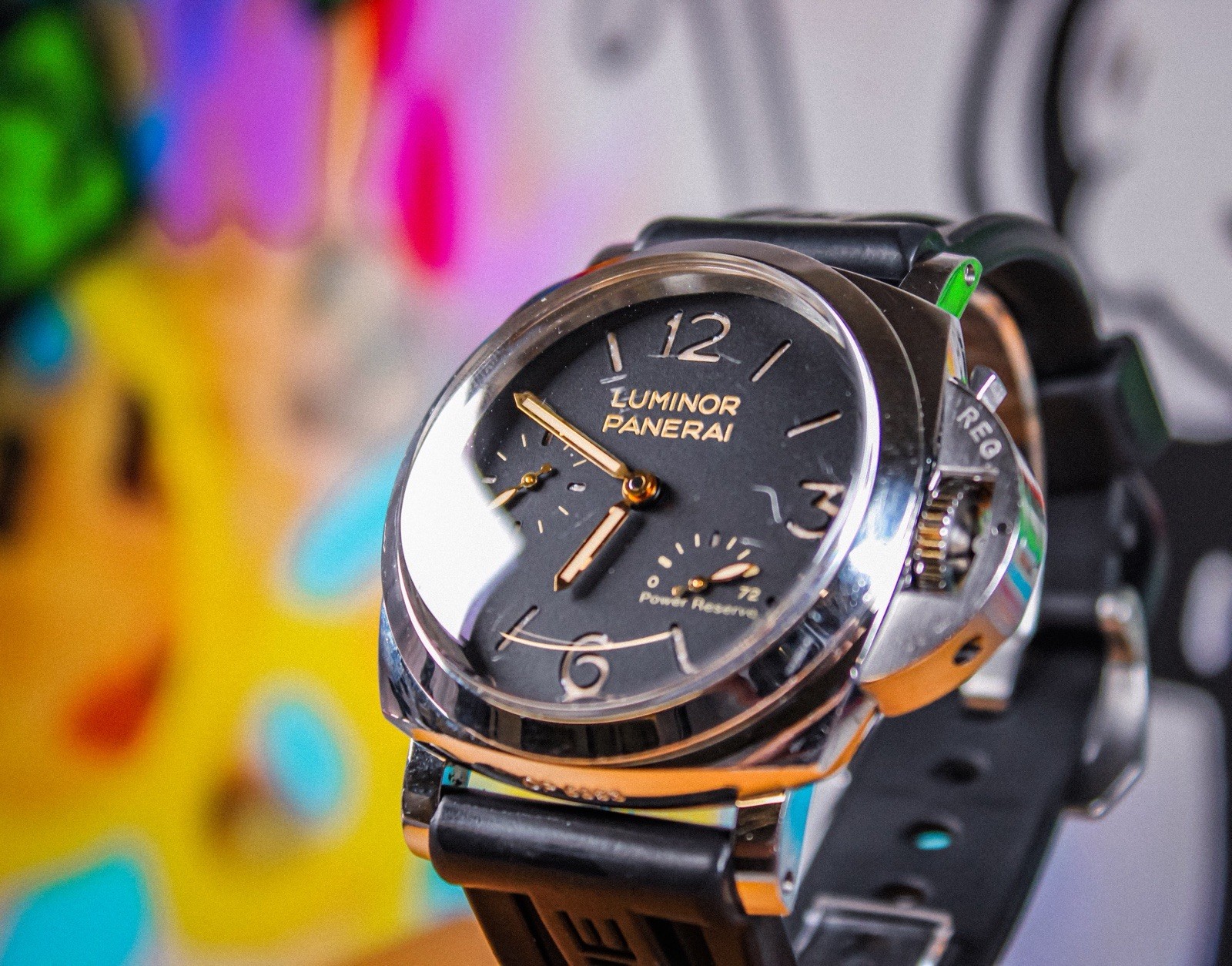 Panerai Luminor 3 Days Men’s Black Rubber Strap @ Lizard Strap Watch – PAM00423