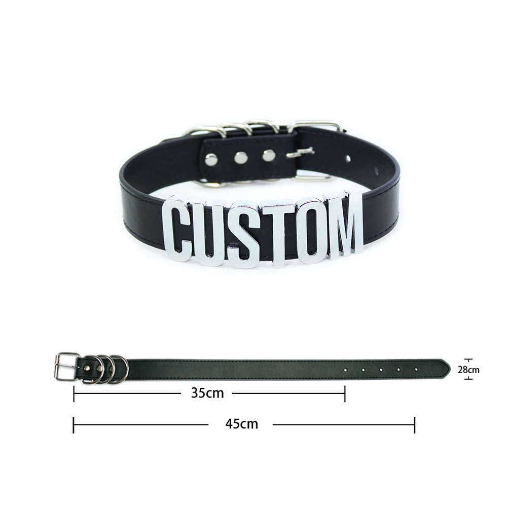 Custom Letters Necklaces 30mm Width Women Collar Choker Necklaces PU Leather H5