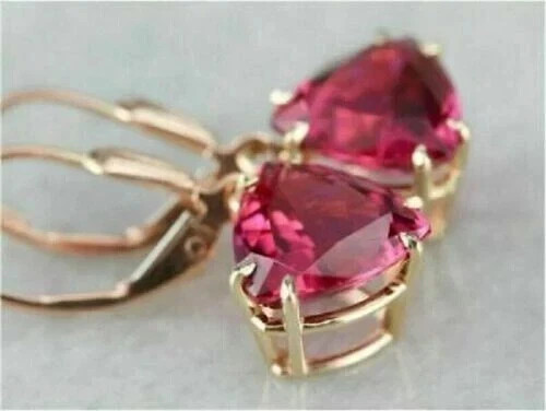4Ct Lab Created Pink Sapphire Drop/Dangle Earrings 14K Yellow Gold Plated