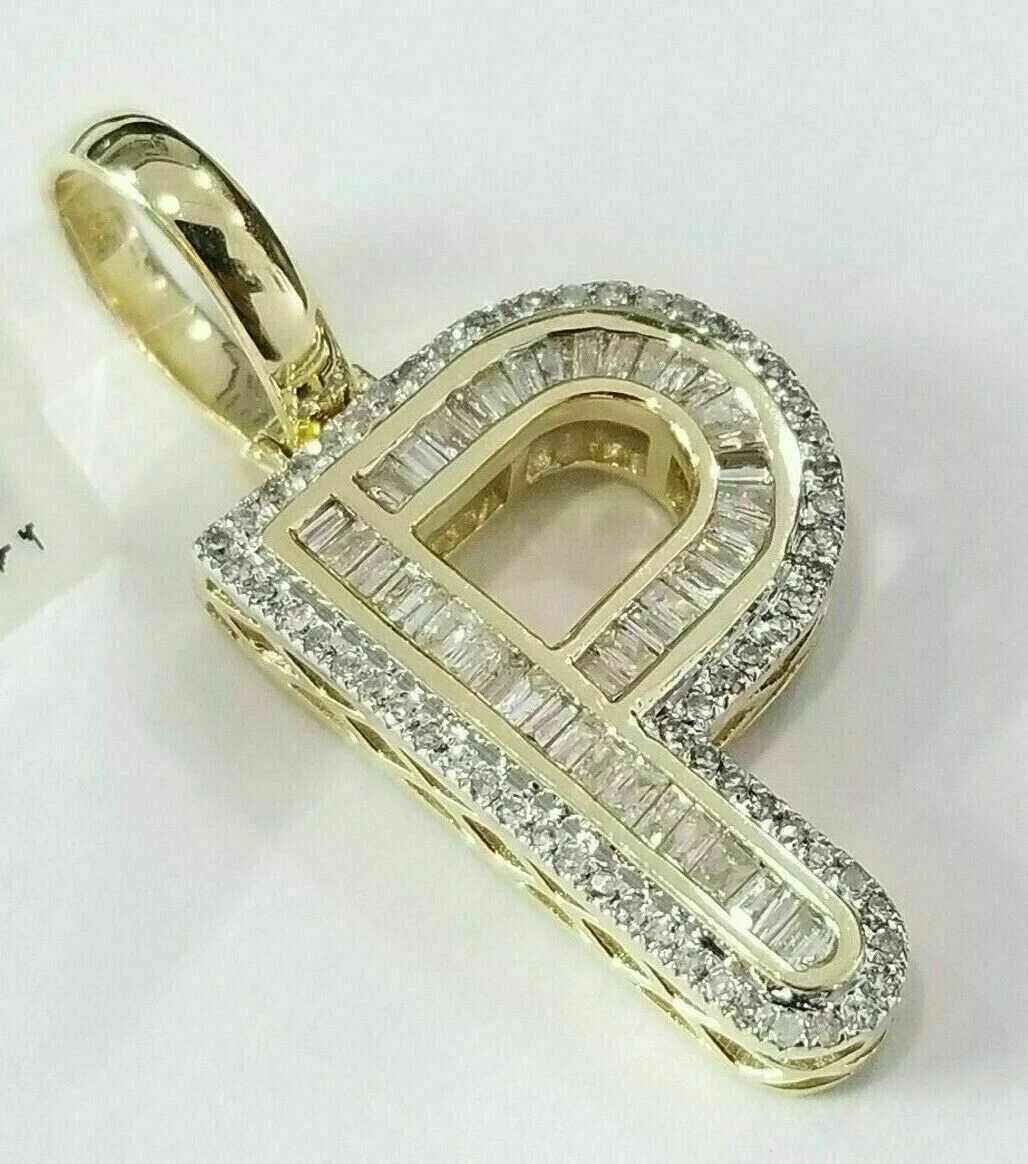 14K Yellow Gold Finish Initial “P ” Pendant 1.70Ct Lab Created Diamond Baguette