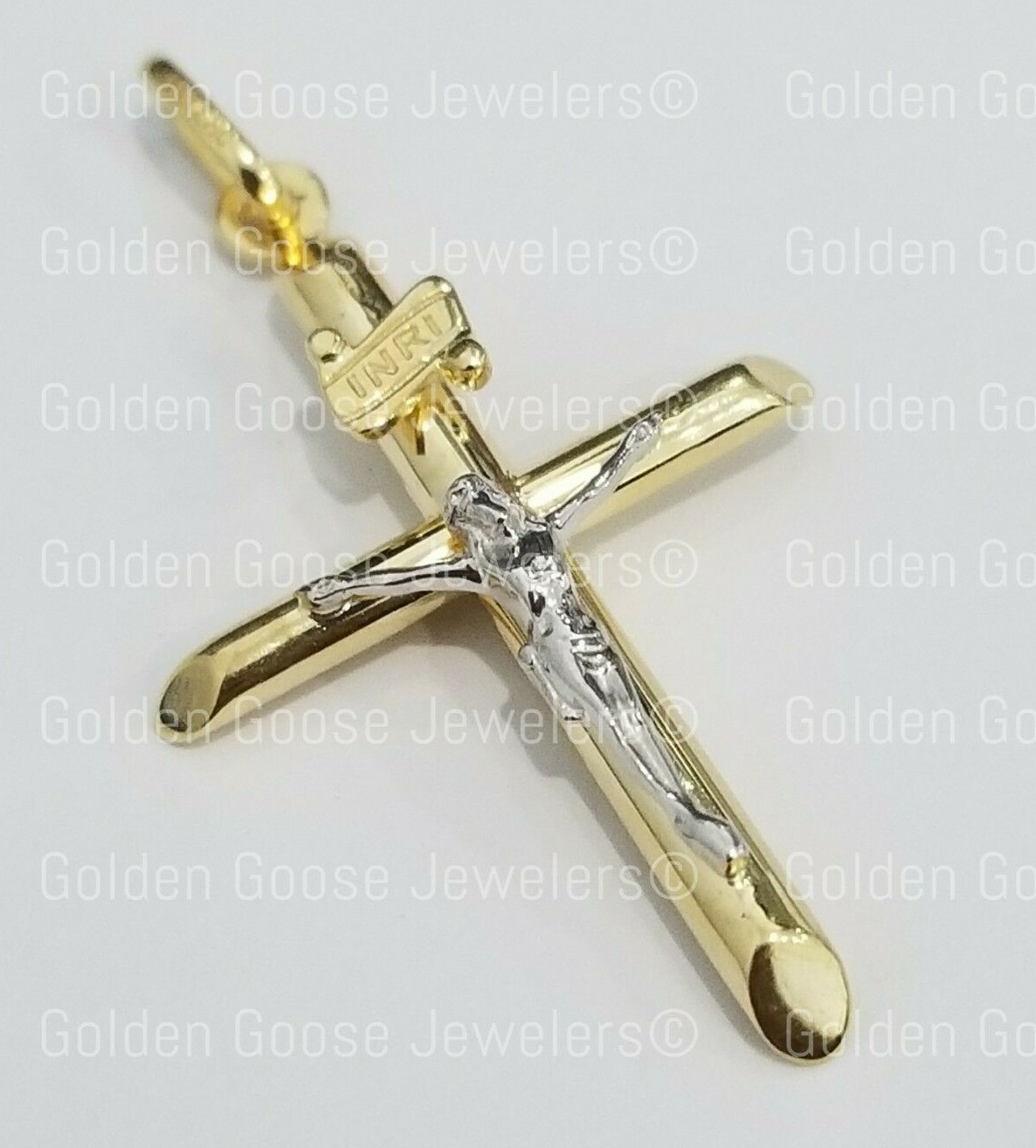 Sale Real 14K Yellow White Gold Jesus Cross INRI Tube Pendant Charm Religious