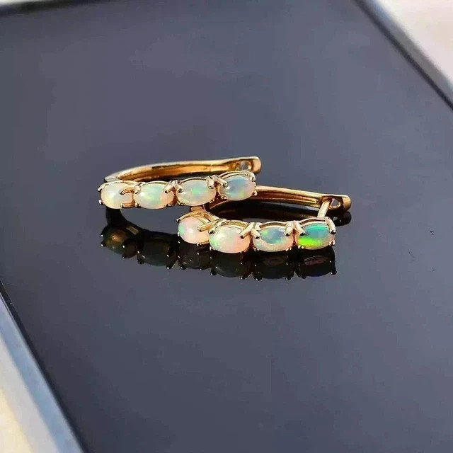 2Ct Oval Cut Lab Created Fire Opal Huggie Hoop Earrings 14k Yellow Gold Plated