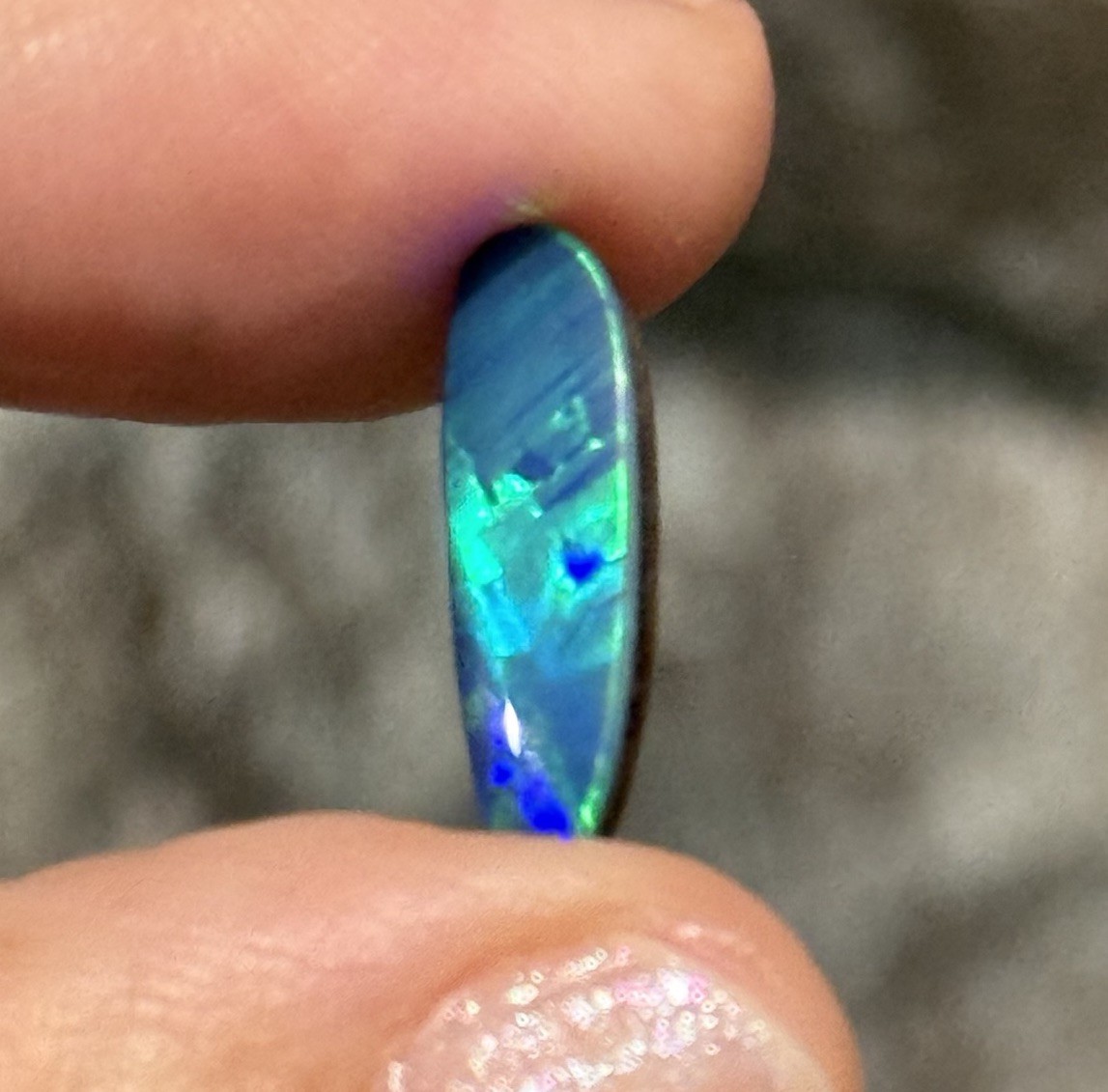 1.8ct 17.2×5.4×2.4mm Sparkling Green Blue Australian Doublet Opal Cabochon Gem