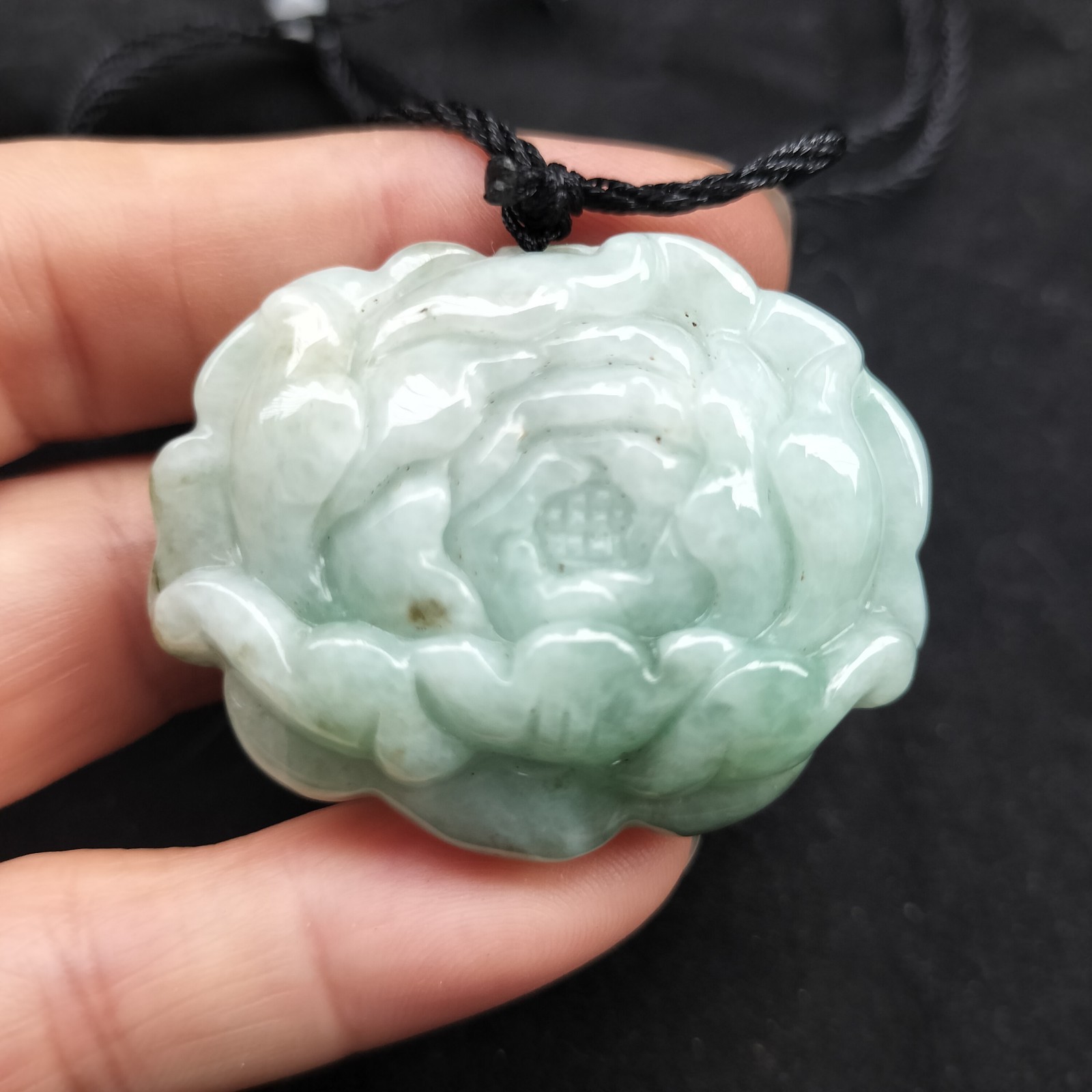 Certified Green Lavender Natural Type A Jade Jadeite Carved Flower 富贵花开 Pendant