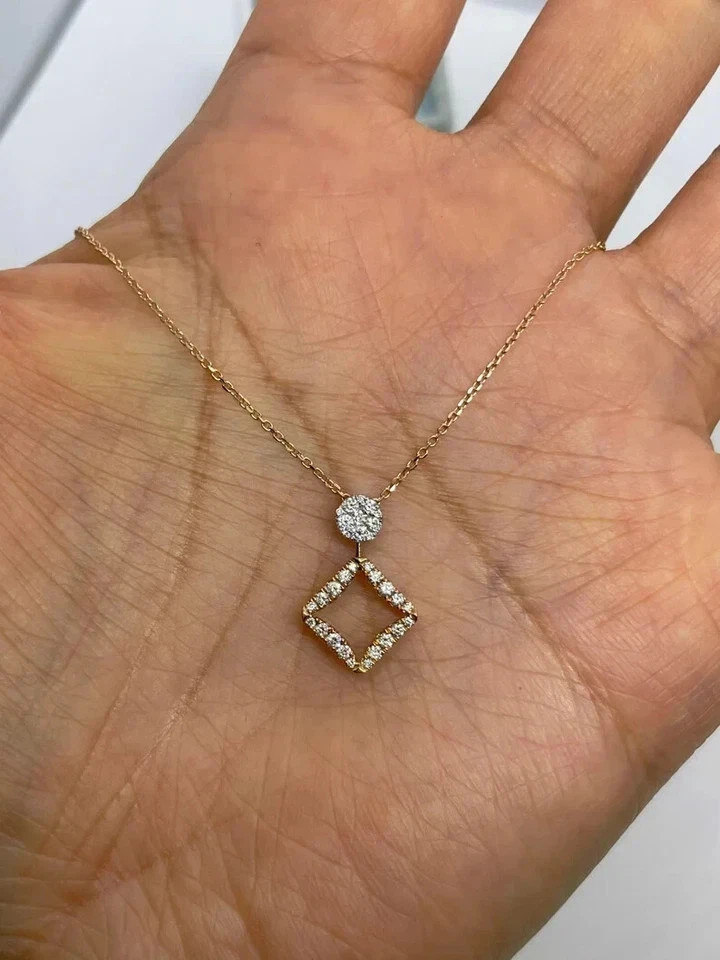 2.00Ct Round Cut Real Moissanite Cluster Pendant 14K Yellow Gold Plated Silver
