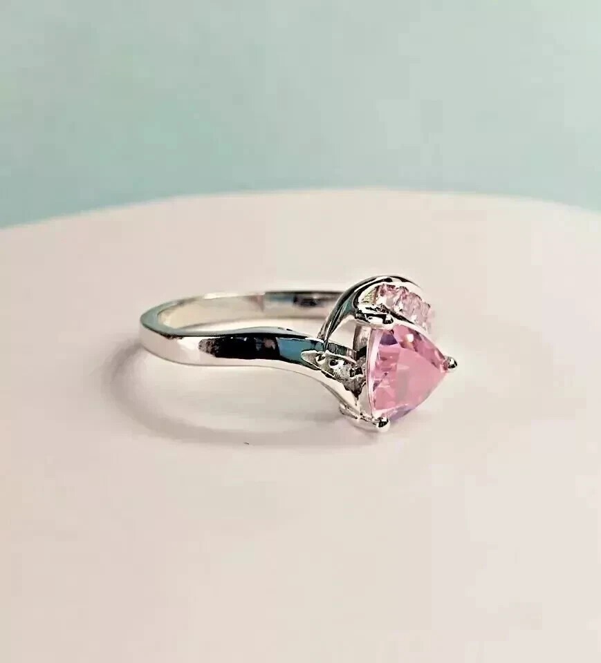 2.00Ct Trillion Cut Lab-Created Pink Sapphire Wedding Ring 14K White Gold Plated