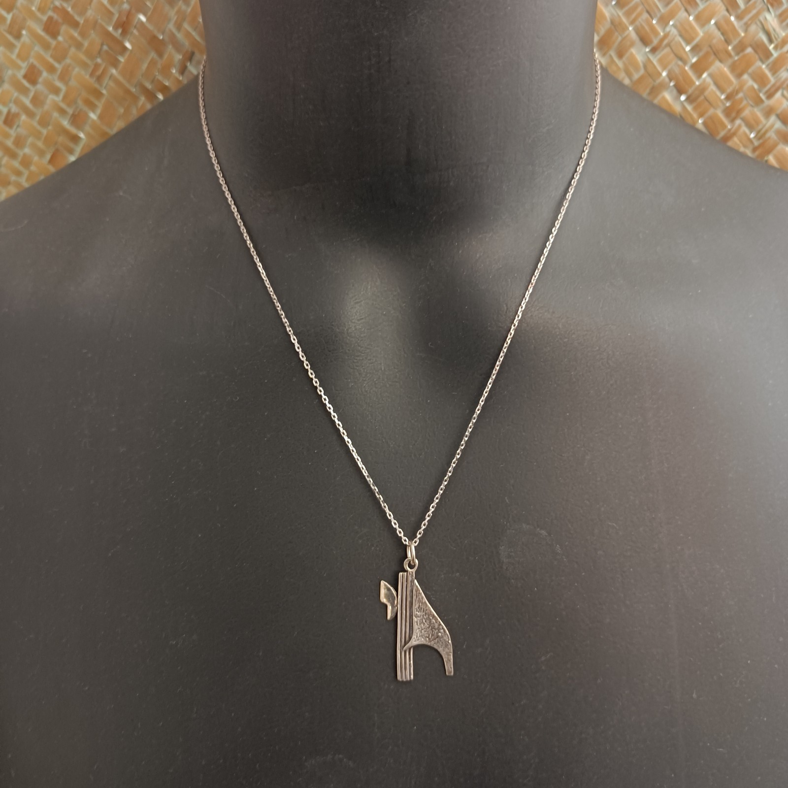 Chai Silver Pendant Necklace Men’s Modernist Brutalist Artistic Hebrew Life Gift