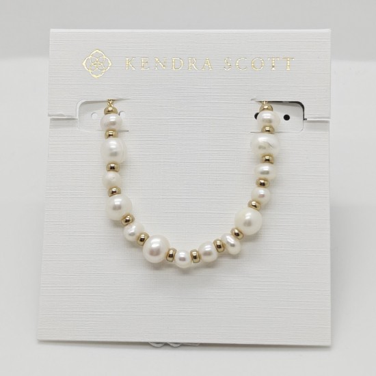 Kendra Scott Jovie Gold Plated Beaded Delicate Chain Bracelet in White Pearl