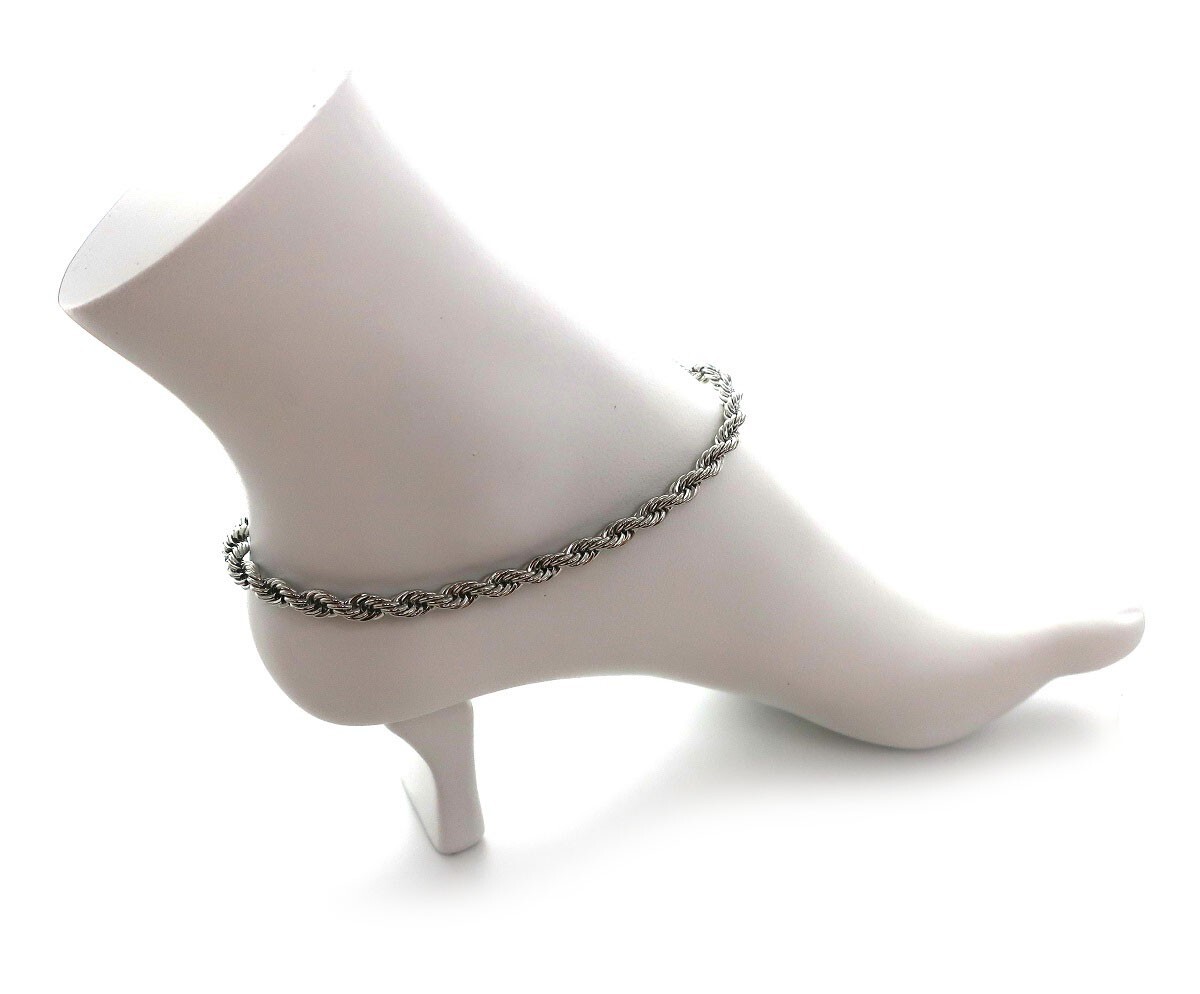 Twist Rope Chain 5mm Anklet Ankle Bracelet 10″ inch 14k White Gold Plated
