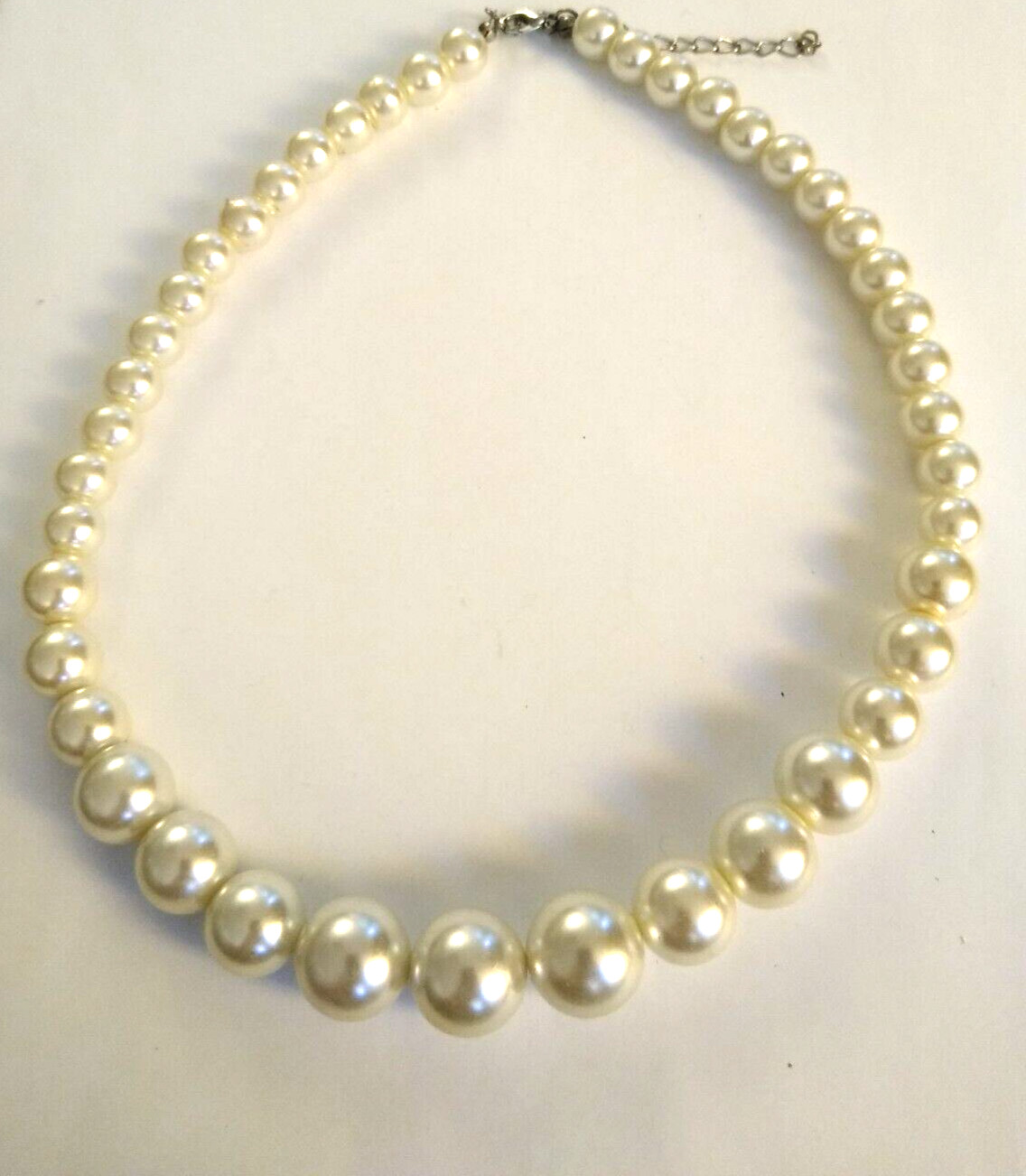 Very Light Silver Simulated Pearl Necklace 19″ + 3″ Extender