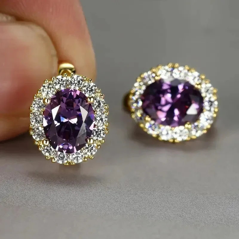 2026 exquisite multi-color oval ear buckle with French design, court style