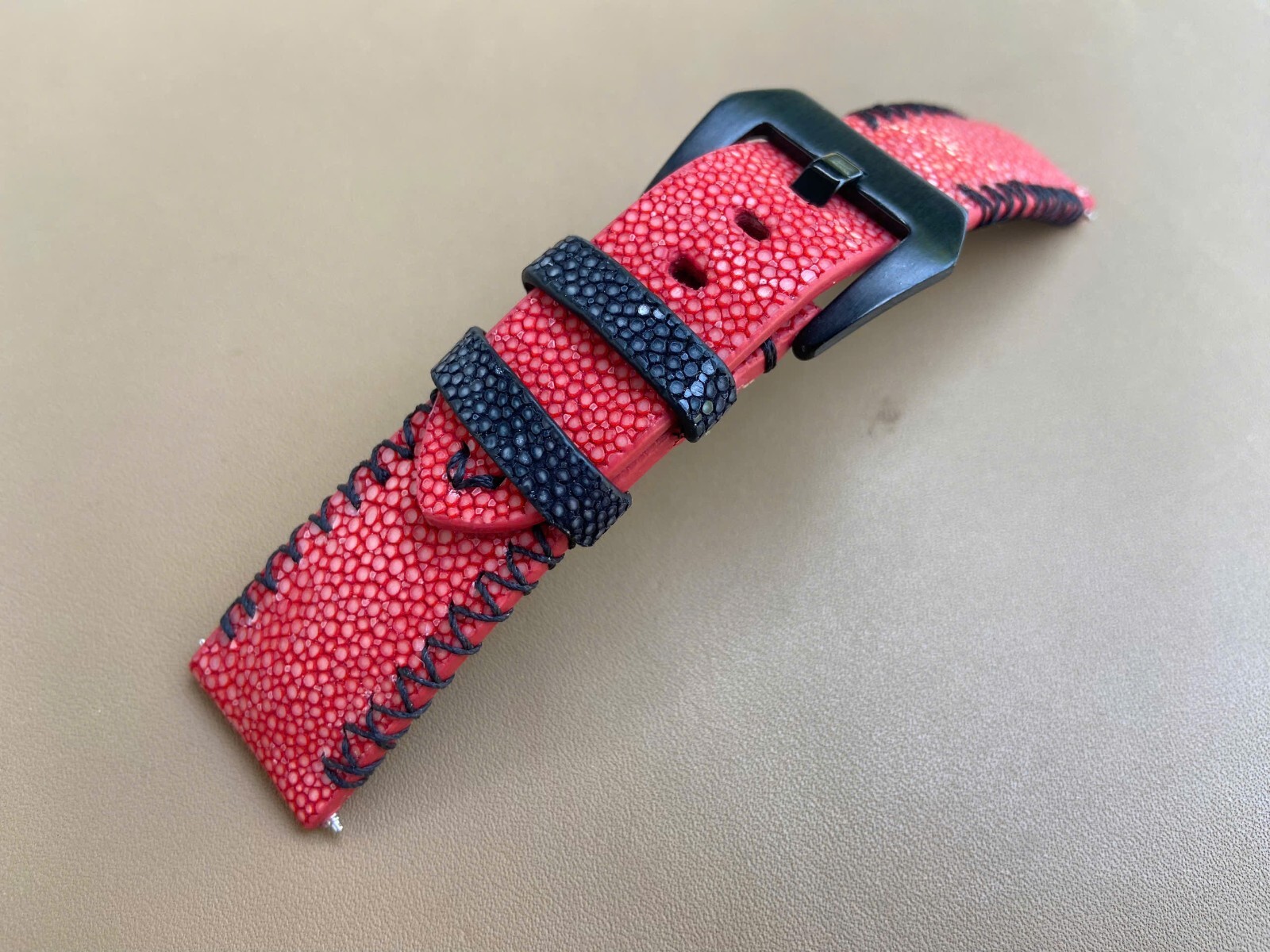 Red Stingray Leather Watch Strap Band, Size 18mm 19mm 20mm 21mm 22mm 24mm 26mm